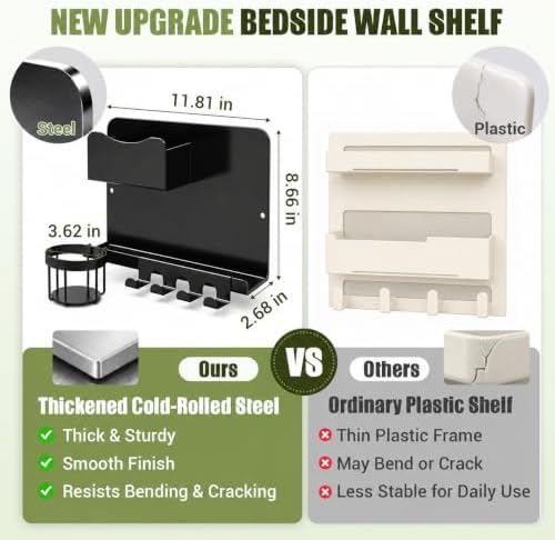 Floating Bedside Wall Shelf, Metal Wall Organizer - Image 2
