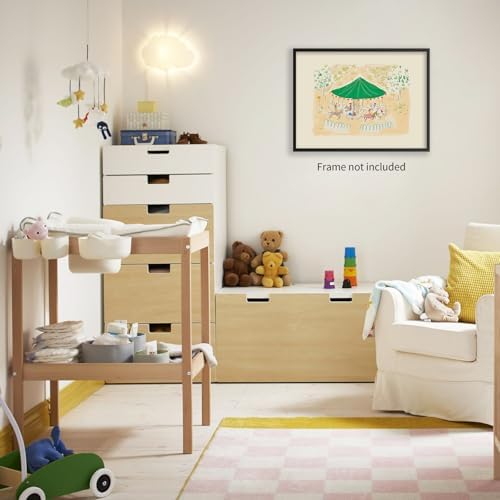Colorful Carousel Wall Art Trendy Cute Kids Canvas Poster French Theme Nursery - Image 3
