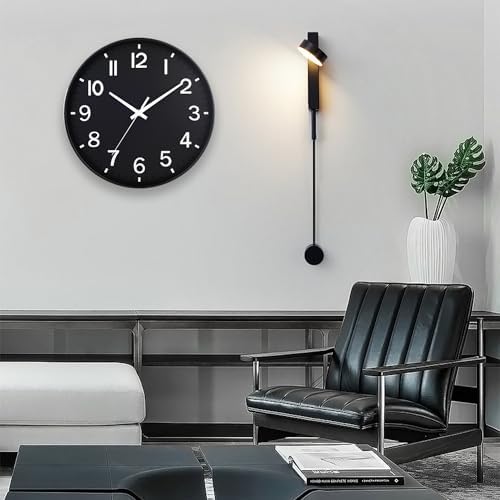 HZDHCLH 12 Inch Silent Wall Clock Battery Operated Non Ticking Black - Image 4