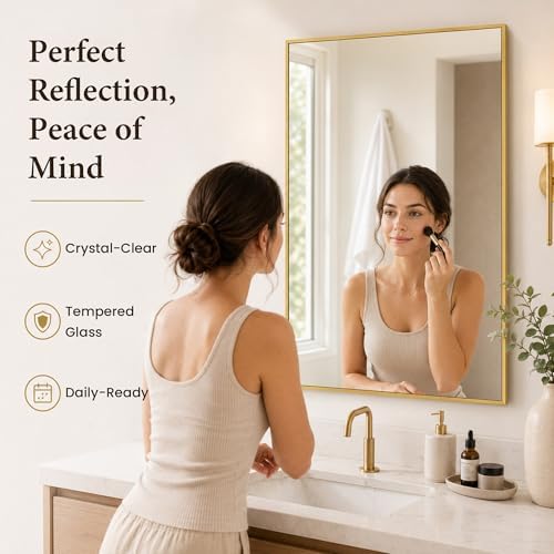 2-Pack 24"x36" Brushed Gold Framed Bathroom Vanity Wall Mirrors - Image 5