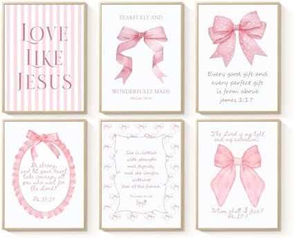 3 Piece Pink Bows Wall Art for Girls Room College Gifts for Girls 8x10 In by Unknown