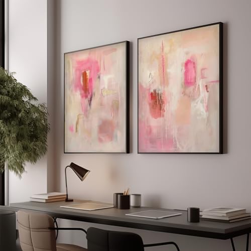 ZHGYGBN Modern Wall Art Pink Beige Abstract Set of 2 16x24 Inch Unframed - Image 5