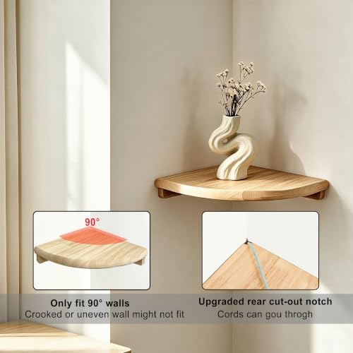 8.7" Floating Corner Shelf, Solid Wood Wall Mount - Image 4