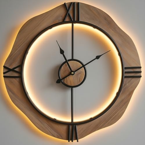 MASHI 24“ Wall Clock with Night Light, Non-Ticking Silent Battery Operated by MASHI