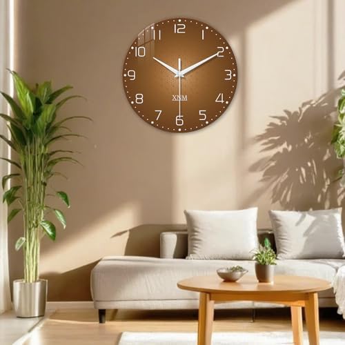 XNM Round Glass Brown Wall Clock Battery Operated 20 Inch - Image 5