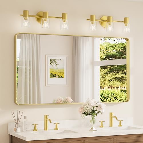 TETOTE 55 x 30 Inch Bathroom Mirror, Brushed Gold Metal Framed Wall Mounted by TETOTE