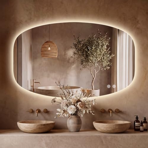 48''x30'' Backlit Mirror Bathroom Wall Rectangular Oval, LED Bathroom Mirror by mirror