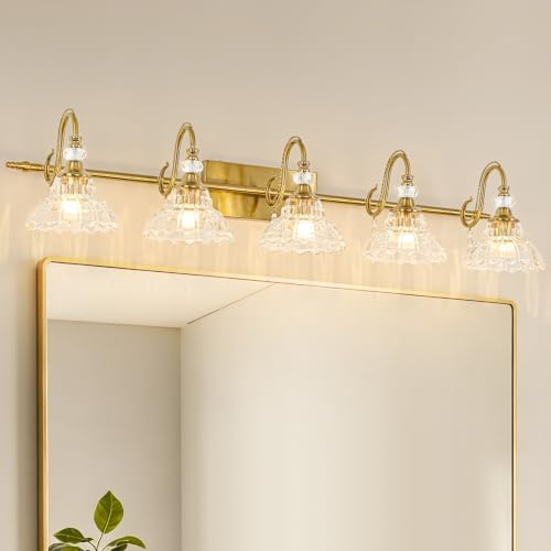 Vintage Bathroom Vanity Light, 5-Light Brushed Gold Finish Wall Sconce by Unknown