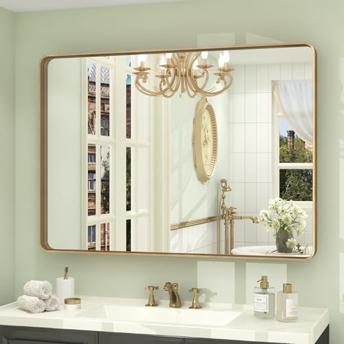 44x30 Inch Gold Metal Framed Mirror by CHARMOR