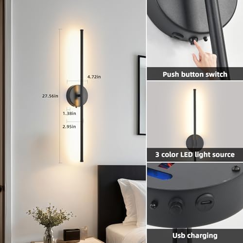 Wall Sconces Battery Operated Set of 2, 27.6 Inch Dimmable USB Rechargeable - Image 5