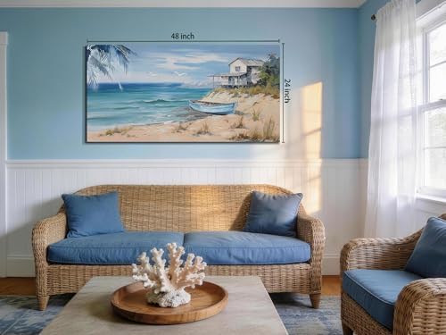 Arjun Blue Coastal Wall Art for Living Room Beach Large Size Framed 48"x24" - Image 3