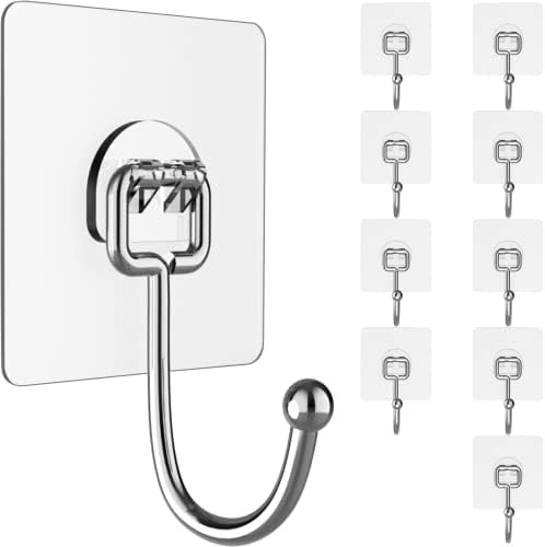 Large Hooks for Hanging Heavy-Duty 44Ib 10 Packs, Wall Hangers without Nails by Latoxcaa-SpaceMaster
