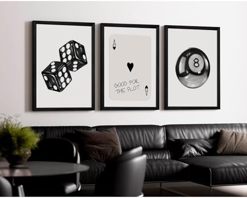 Black White Aesthetic Wall Art Decor 8 Ball Canvas Poster Y2k Cool Dice - Image 3