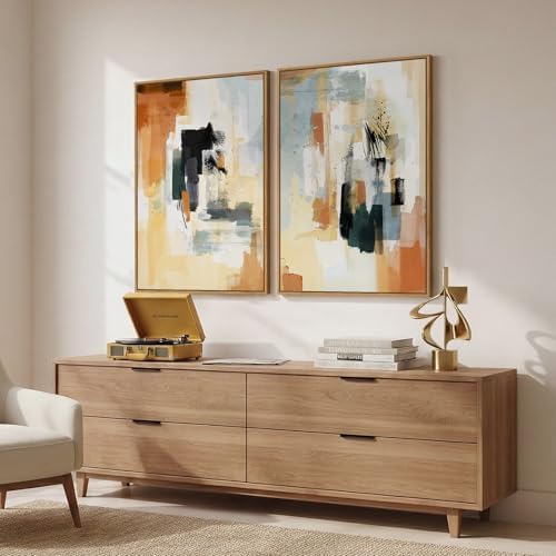Large Framed Neutral Abstract Wall Art Set of 2 - Image 2