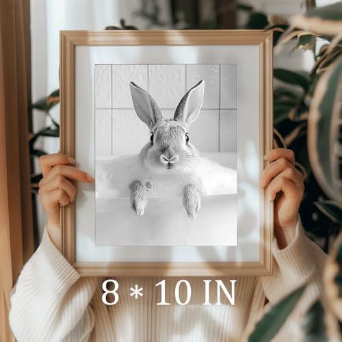 uniro Bunny Black and White Photography, Funny Rabbit Bath Teeth, Bathroom Wall - Image 3