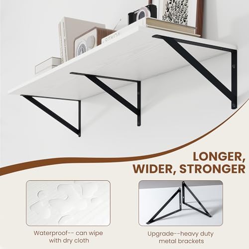 Heimlove 36W x 12D Deep Floating Shelves Set of 2 White - Image 5