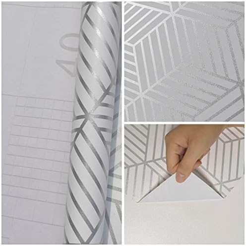 MelunMer White and Silver Peel and Stick Wallpaper Modern 17.7”×118” - Image 4