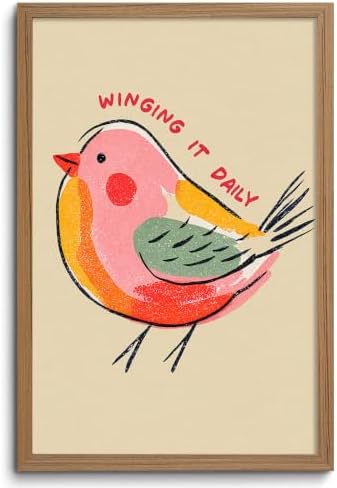 Framed Funny Bird Wall Art Winging It Canvas Picture Boho Wall Decor by ZMDDYSWallArt
