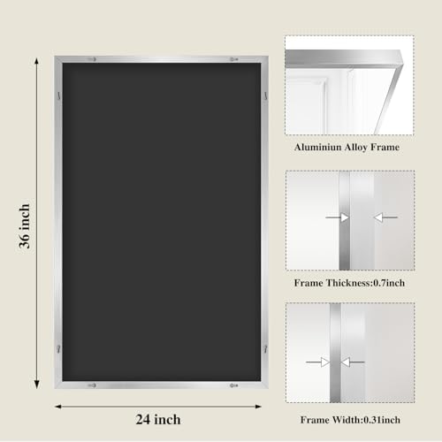 Koonmi Silver Rectangle Wall Mirror, 24x36 Inch Bathroom Mirror, Aluminum Frame - Image 2