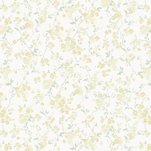 Peel and Stick Wallpaper for Nursery Yellow Cherry Blossom Waterproof by Fiula