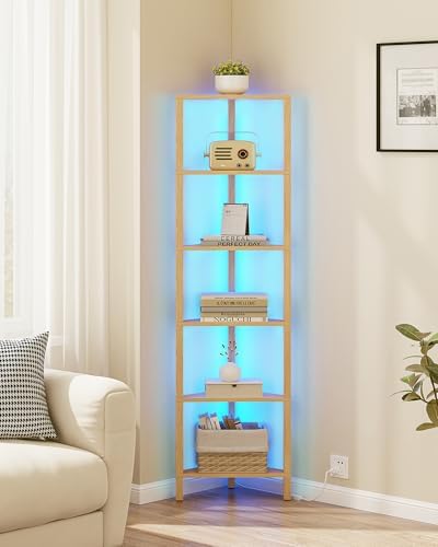 TUTOTAK Corner Shelf with LED Light, 6-Tier Corner Bookshelf - Image 5