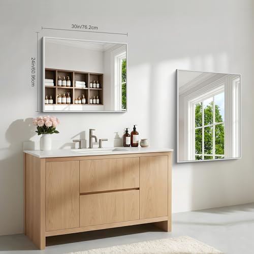 BONEWEI Silver Bathroom Mirror, 24x30 inch Wall Mirror - Image 7