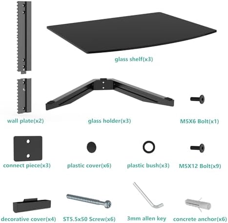 WALI 3 Tier Glass Floating TV Wall Shelf - Image 5
