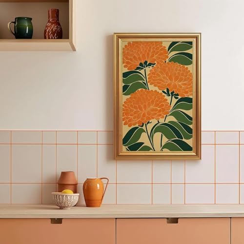 EJPFOGV Art Nouveau Orange Flower Botanical Framed Canvas Wall Art 16x24 in - Image 3