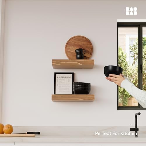 Natural Wood Floating Shelves for Wall 12 Inch Oak, Small Wooden Shelf - Image 2