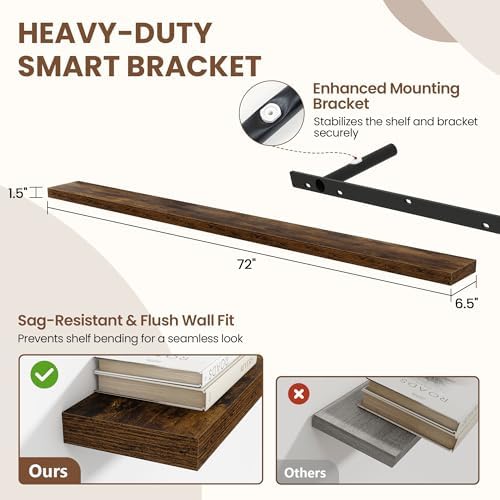 Acovy 72 Inch Floating Shelves for Wall 1 Pack, Wall Mounted Floating Shelf - Image 3