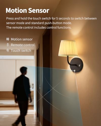 PUSU Motion Sensor Black H9.6 inch Wall Sconces Set of 2, Small Wall Lamps - Image 2