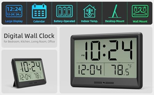 Digital Wall Clock Battery Operated, 8 Inch Small Wall Clock - Image 2