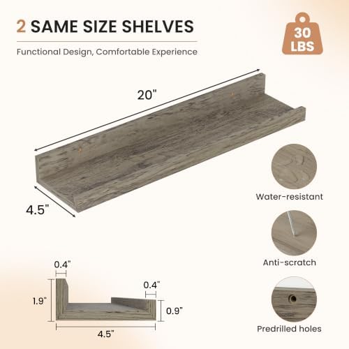 Dreamland Picture Ledge Shelf for Wall, Floating Shelves Set of 2, 20 inch Long - Image 3
