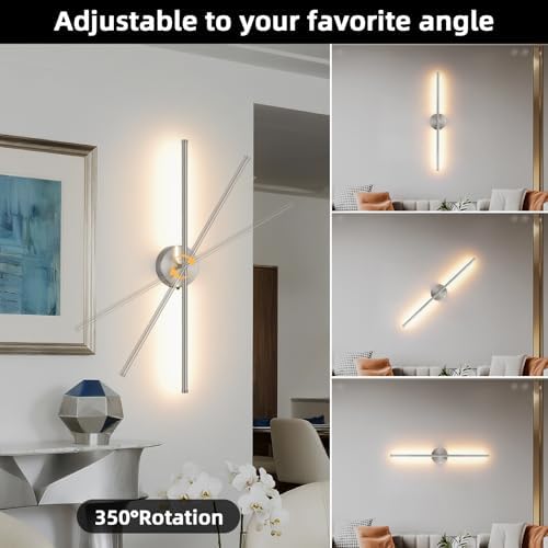 Battery Operated wall Sconce Set of 2, Brushed Nickel 27.5" LED USB - Image 6