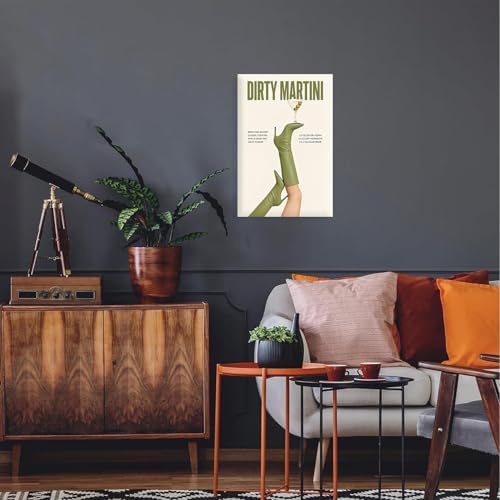 Green Cowgirl Boots Canvas Wall Art Trendy Olive Martini Print Poster Preppy - Image 3