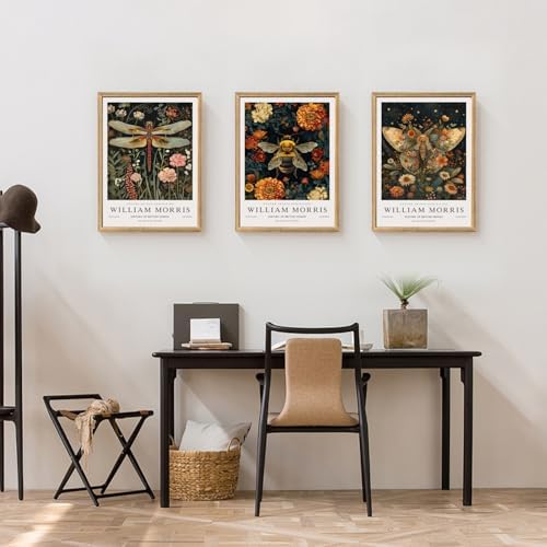 Hianan Wood Framed Morris Dragonfly Floral Wall Art Set of 3, 12x16 in - Image 5