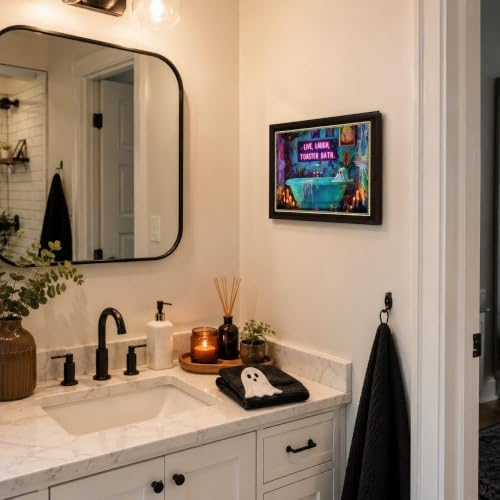 Framed Ghost Halloween Wall Art Funny Live Laugh Toaster Bath 9x11inch - Image 5