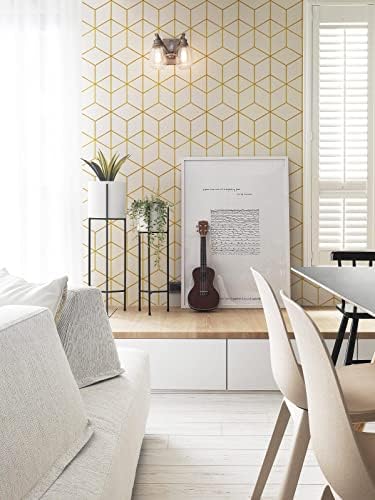 Safiyya 118"x17.3" Peel and Stick Wallpaper Gold and White Contact Paper - Image 5