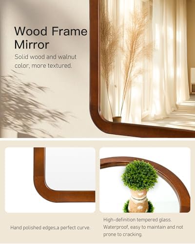 Arched Mirror 24 x 36 Inch, Walnut Brown Wood Rustic Bathroom Wall Mirror - Image 7