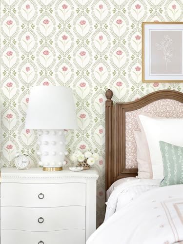 Orainege Peel and Stick Wallpaper Green Pink Floral Wallpaper - Image 4