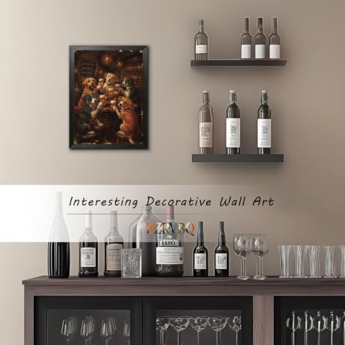 BZRVBQ Funny Dogs Drinking Beer Wall Art, Framed Canvas Print, Vintage Pub Bar - Image 5