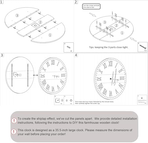 35.5" Large Wall Clock, Decorative Shiplap Clock - Image 3