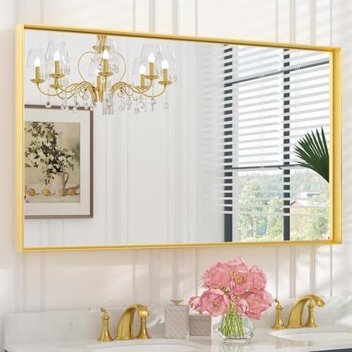 Keonjinn 48x30 Inch Gold Bathroom Mirror by Keonjinn