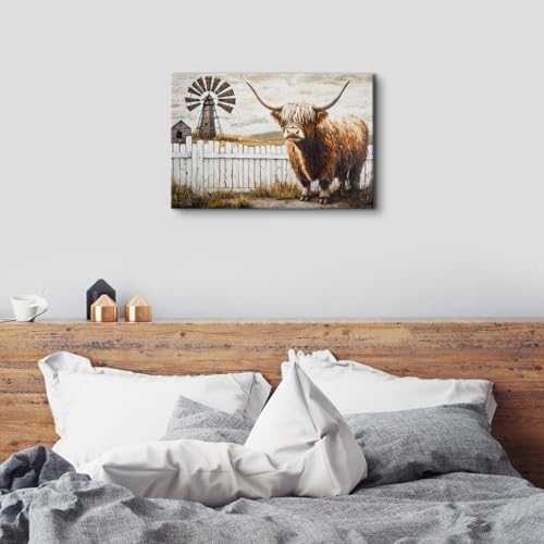 Retro Highland Cow Wall Art for Living Room Country Barn Pictures Wall Decor - Image 2