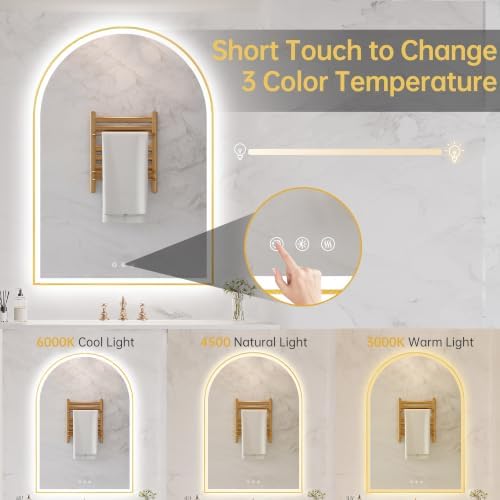 28"x40" Arched LED Lighted Bathroom Mirror - Image 4