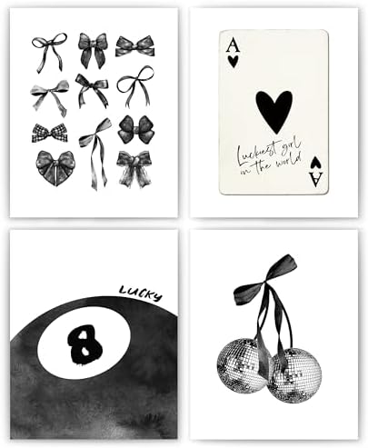 okaxscm Black Coquette Trendy Preppy Wall Art Prints Set of 4, Coquette Room by okaxscm