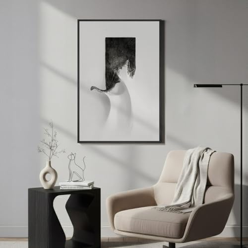 Framed Modern Black and White Abstract Wall Art, 1 Piece 24x36 In - Image 3