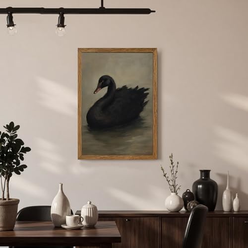 AVECCO Vintage Elegant Black Swan on Water Wall Art Canvas Framed 16x24 in - Image 3