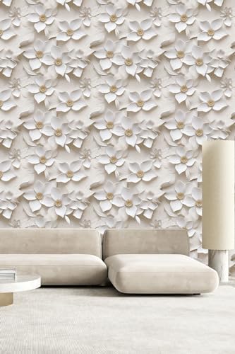 Peel and Stick Wallpaper Cream White Floral Feature - Image 3