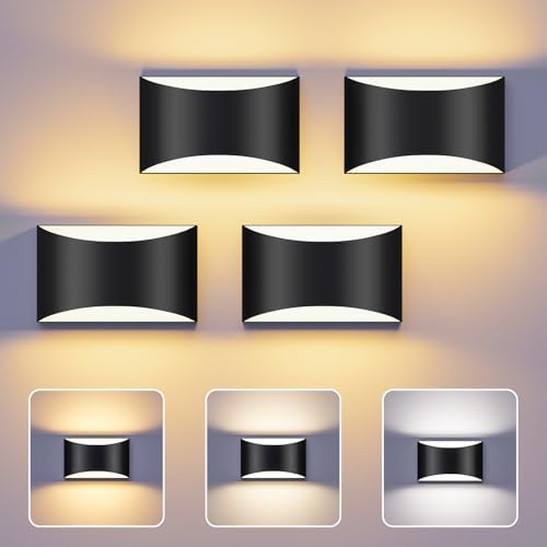 Black Modern LED Wall Sconces, 3 Colors Hardwired Indoor Wall Lights by TingMiao